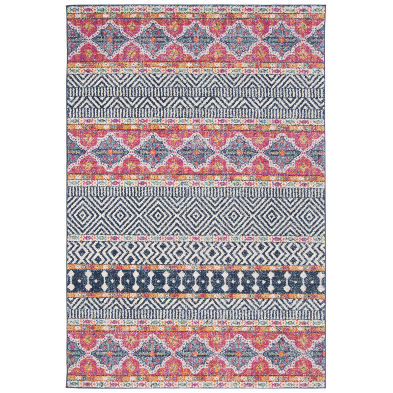 Bungalow Rose Gutierez Geometric Red/Pink/White/Navy Blue Area Rug